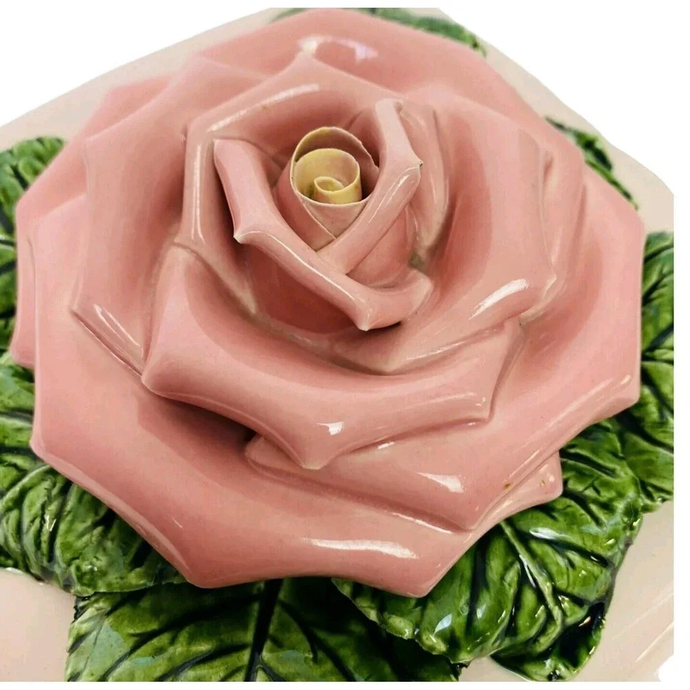 Vintage Valley Vista California Pottery Ceramic Lidded Trinket Box Raised Rose
